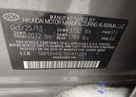2013 Hyundai Elantra Gls from USA, damaged, VIN 5NPDH4AE1DH441284